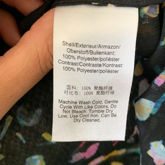 DKNY | Faux Wrap Chiffon Overlay Black and Multicolour Blouse Size S - Picture 4 of 4